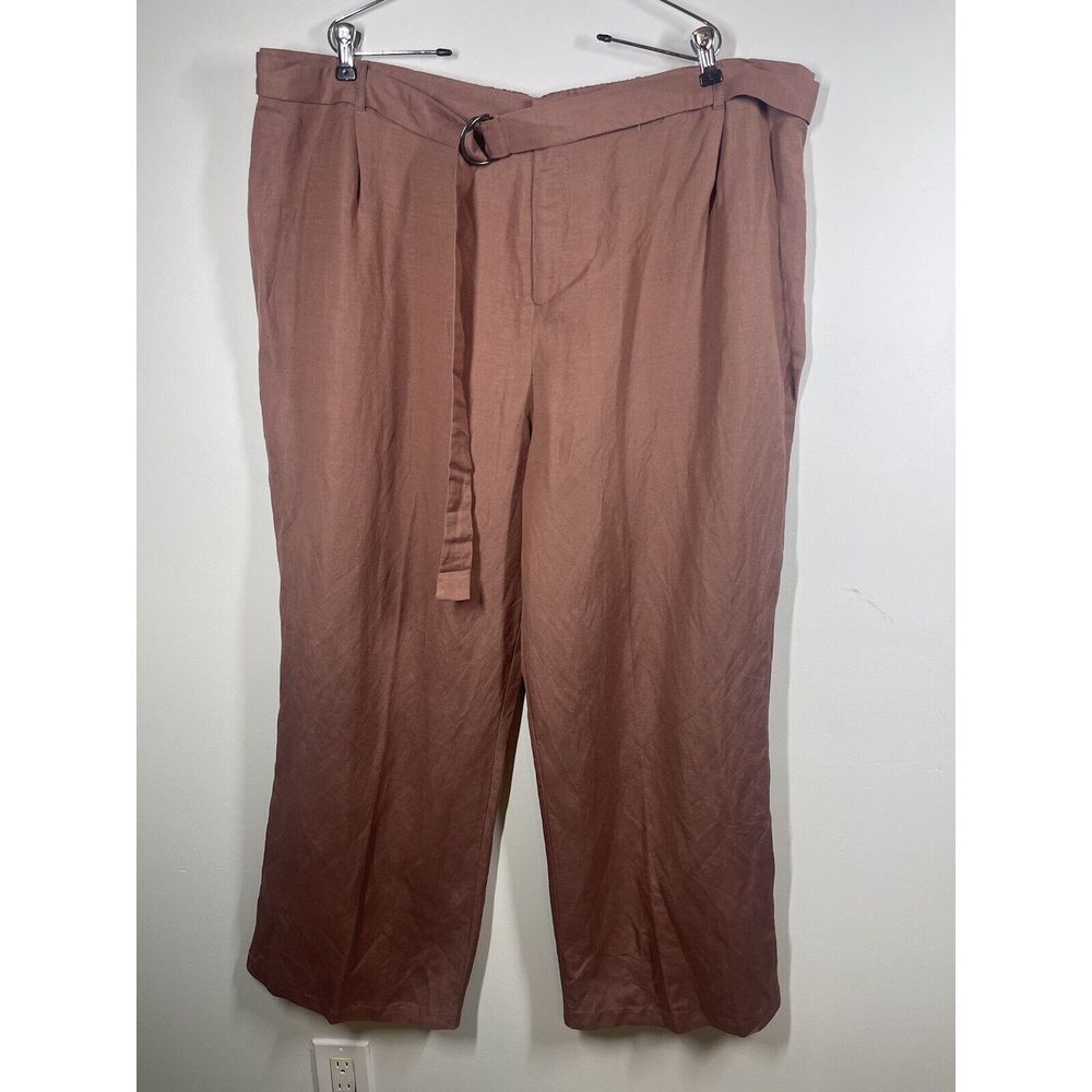 H by Halston Women's Linen Blend Pull-On Full Length Wide Leg Pants Size 24‎ P